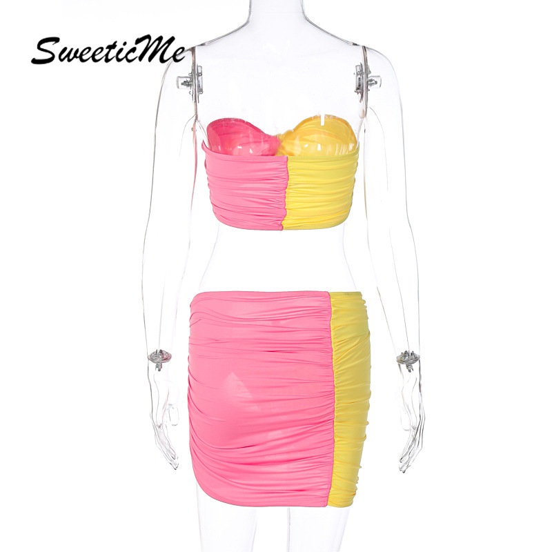 Set Áo Váy Ngắn Phối Màu Tương Phản Thời Trang Mới 2023 Cho Nữ