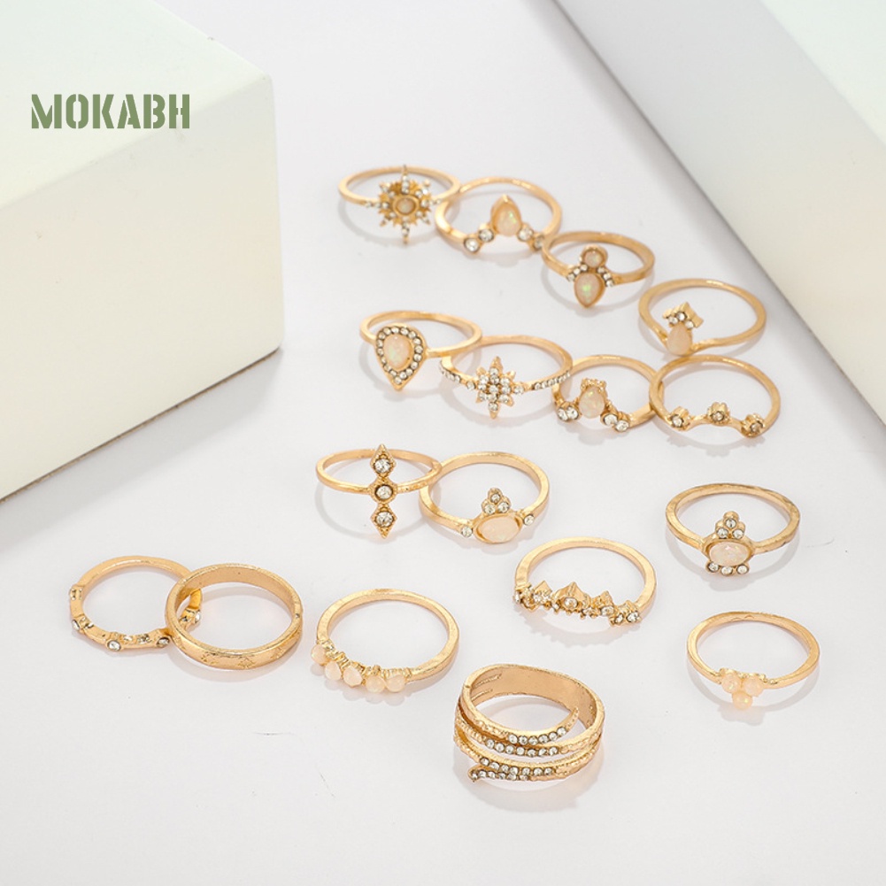 [Fas] Set 17 Nhẫn Đeo Giữa Ngón Tay Theo Phong Cách Du Mục