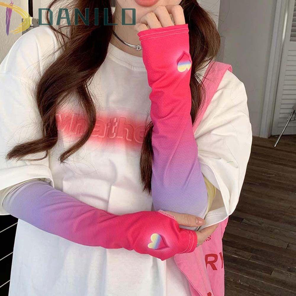 Ống Tay Áo Chống Nắng Làm Mát Họa Tiết Trái Tim Màu Gradient Thời Trang Mùa Hè Cho Nữ