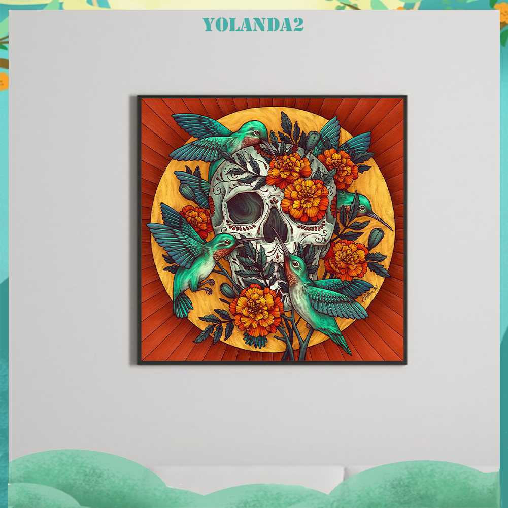 Tranh Đính Đá Kim Cương Toàn Bộ 5D DIY Hình Đầu Lâu Và Hoa