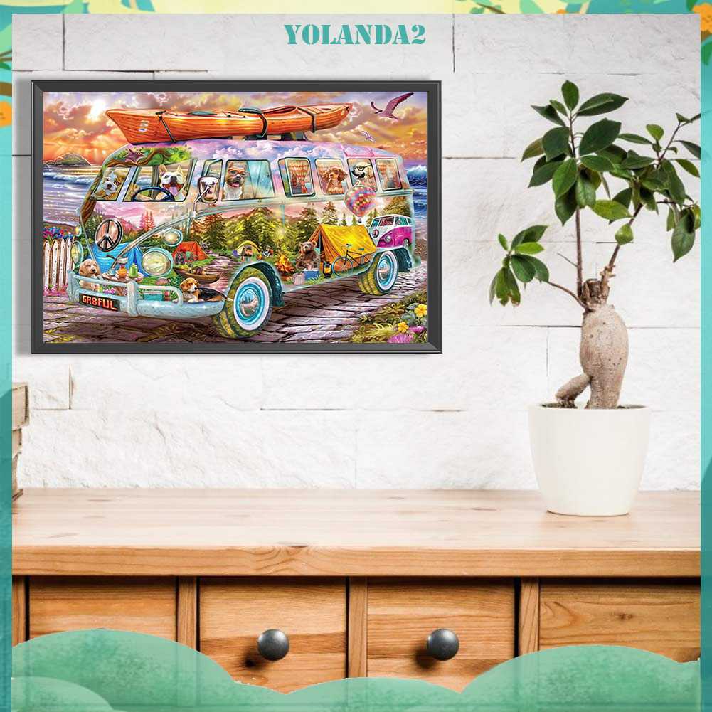 Tranh Đính Đá Kim Cương Toàn Bộ 5D DIY Hình Vẽ Xe Buýt