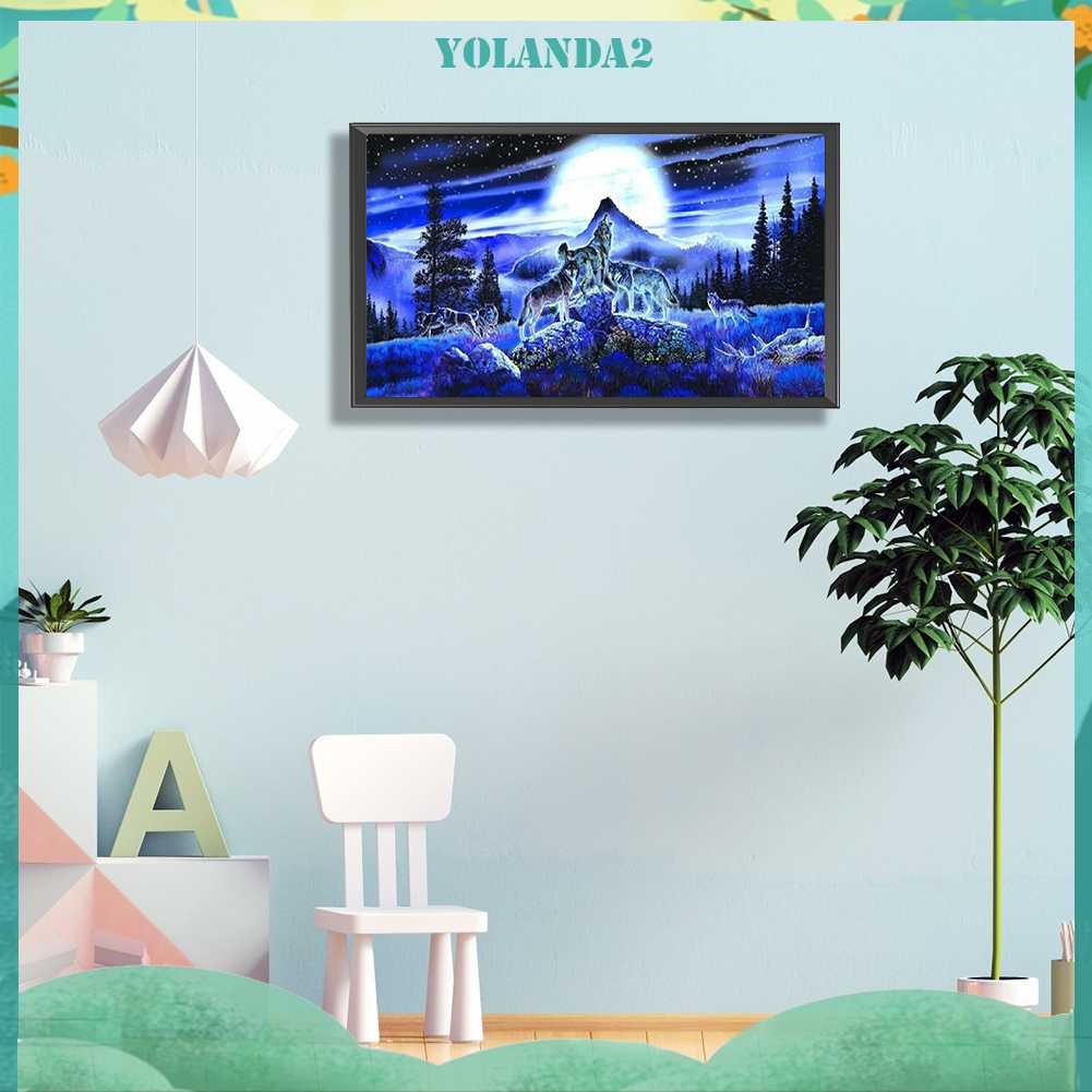 Tranh Đính Đá Kim Cương Toàn Bộ 5D DIY Hình Vẽ Sói Trang Trí Nhà Cửa