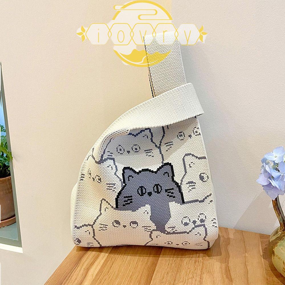 Túi Đựng Mỹ Phẩm / Son Môi Đeo Cổ Tay Đan Len Hình Mèo Dễ Thương