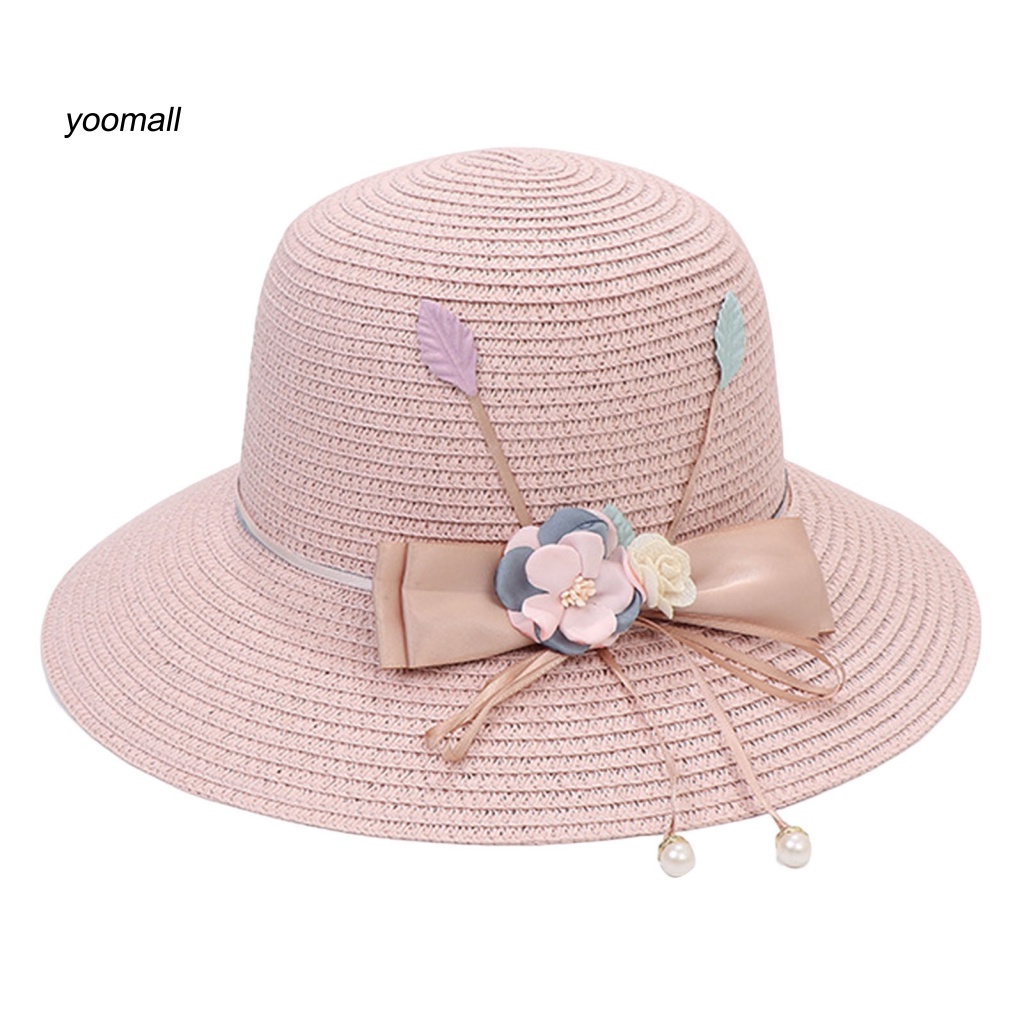 Nón Cối Rộng Vành Phối Nơ Ruy Băng Đính Ngọc Trai Giả Thời Trang Mùa Hè Cho Nữ