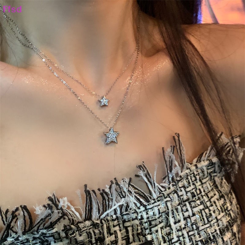 Vòng cổ Hai Lớp Mặt Hình Ngôi Sao Đính Đá Pha Lê Thời Trang Cho Nữ
