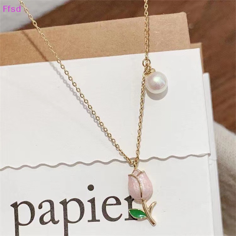 {Ffsd} Vòng cổ Mặt Hoa Tulip Đính Ngọc Trai Đơn Giản Thời Trang Cá Tính Phong Cách Âu Mỹ Thích Hợp Làm Quà Tặng Tiệc Tùng