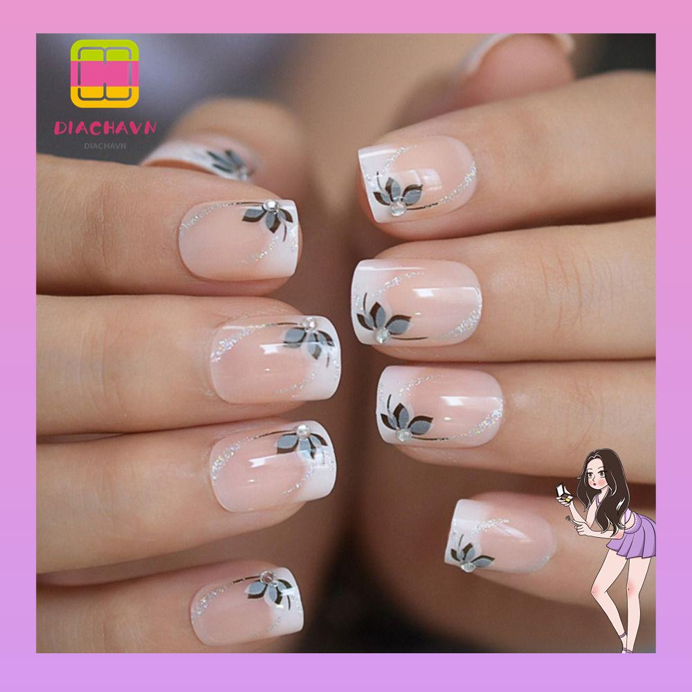 Set 24 Móng Tay Giả Dạng Nhấn Phong Cách Pháp