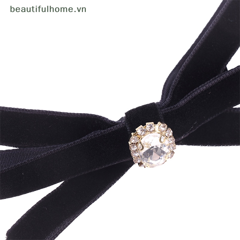 1 Kẹp Tóc Hình Nơ Đen Đính Đá Xinh Xắn