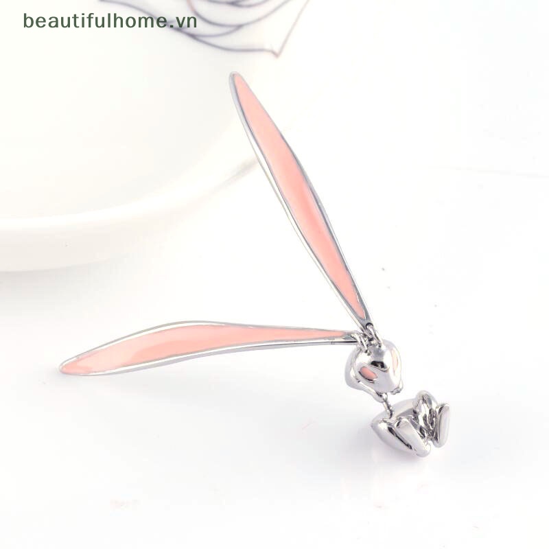 Bông Tai Dáng Dài Hình Thỏ Tráng Men Màu Hồng Dễ Thương Thời Trang Cho Nữ