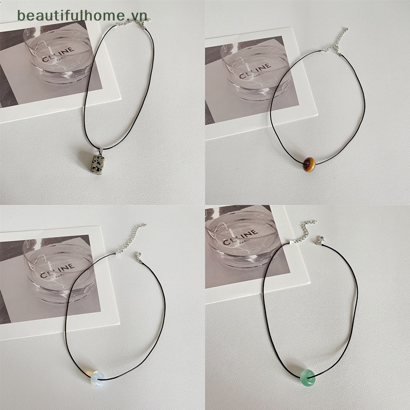[beautifulhome] Vòng cổ Dây Đen Mặt Đá Vuông / Trái Tim Phong Cách Vintage Đơn Giản Dành Cho Nam Nữ Làm Đẹp [beauty]