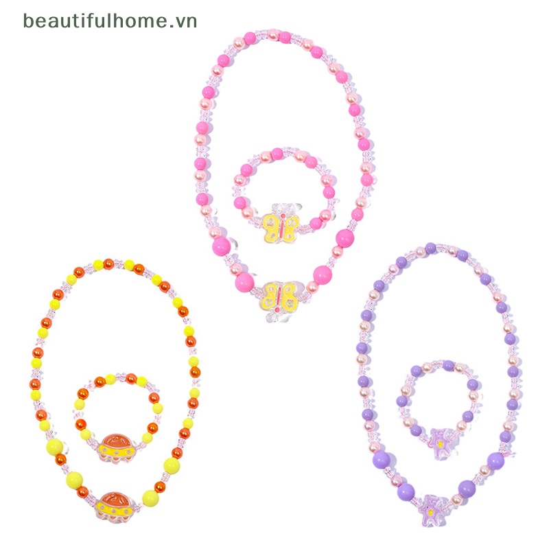 1 Set Dây Chuyền / Vòng Tay Trong Suốt Màu Kẹo Ngọt Họa Tiết Hoạt Hình Dễ Thương Cho Nữ