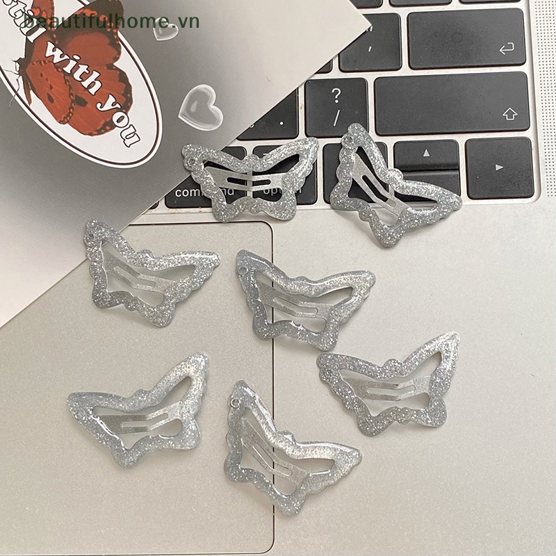 Set 2 Kẹp Tóc BB Hình Bướm Màu Bạc Dễ Thương Cho Nữ