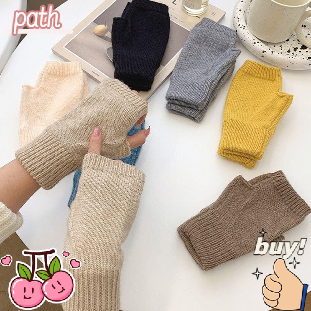 Găng Tay Dệt Kim Hở Ngón Dày Dặn Giữ Ấm Mùa Đông