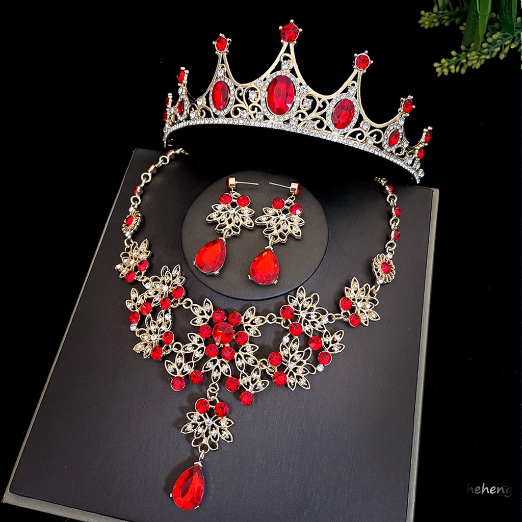 Bộ Vòng cổ + Bông Tai Vương Miện Đỏ Đính Đá Lấp Lánh