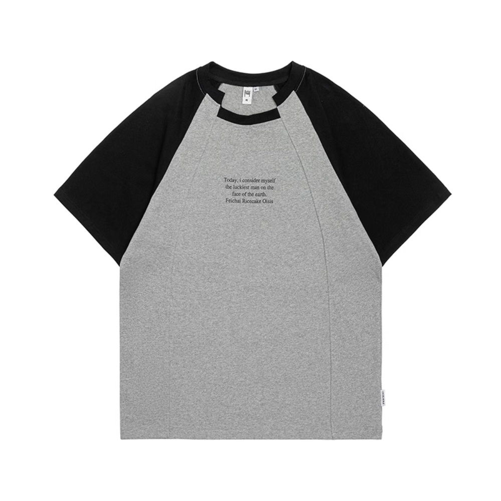 Áo Thun Raglan Tay Ngắn Dáng Rộng Màu Sắc Tương Phản Phong Cách Retro Dành Cho Nữ