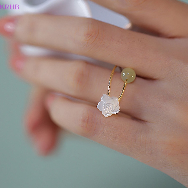 Nhẫn Hở Hình Hoa Hồng Đính Đá Ngọc Bích Trắng Phong Cách Vintage Thời Trang Cho Nữ Mới