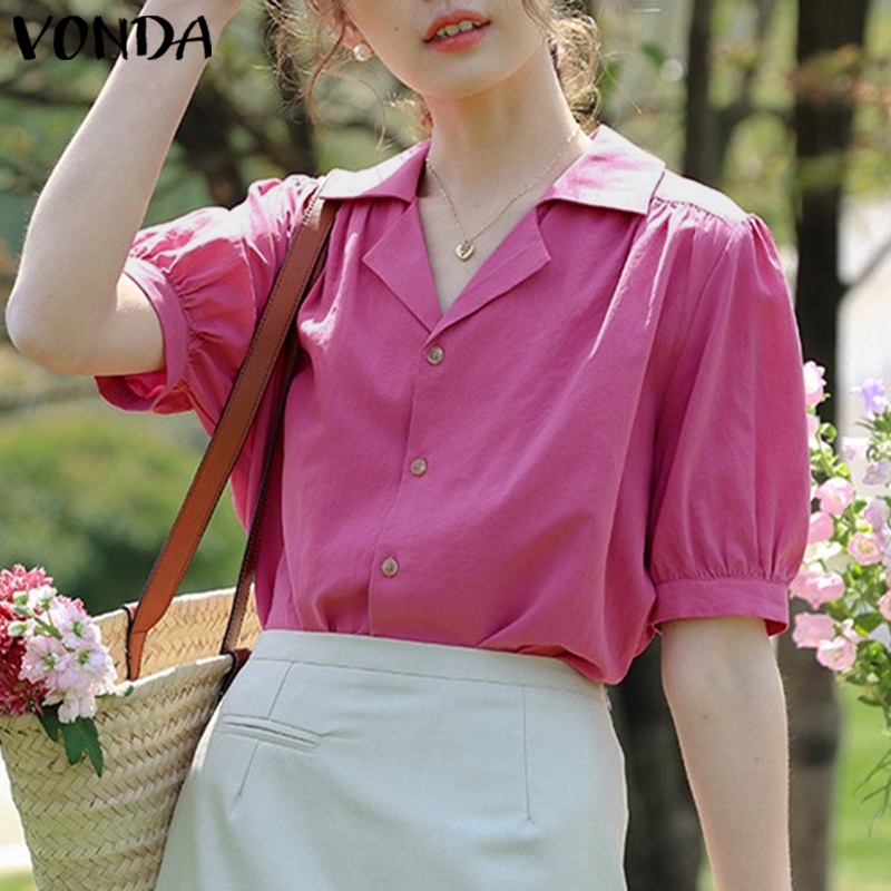 Vonda Áo Sơ Mi Tay Phồng Màu Trơn Phong Cách Hàn Quốc Cho Nữ