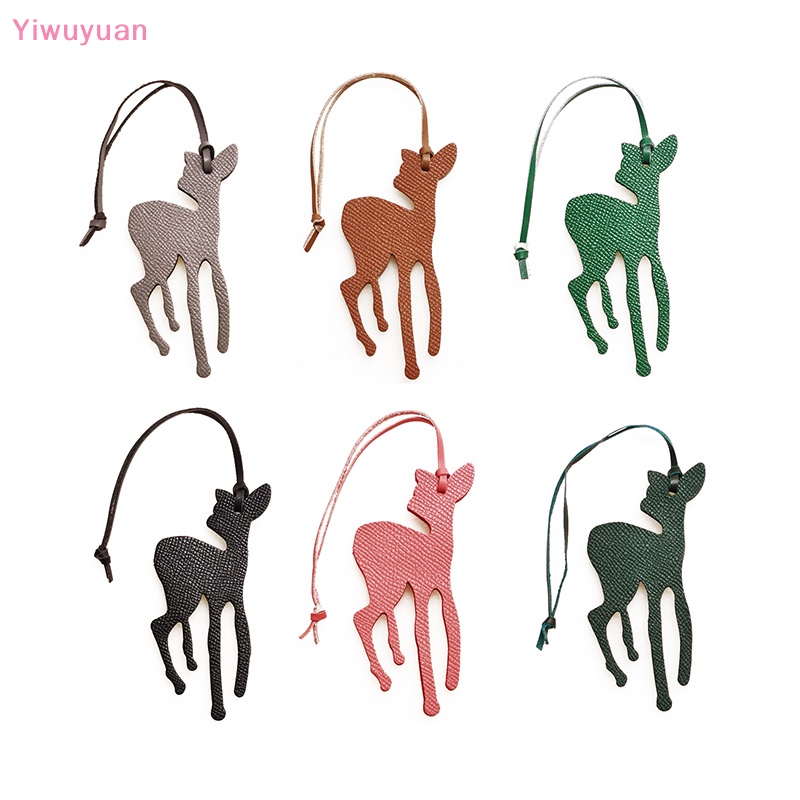 < Yiwuyuan > Móc Khóa Da Màu Trơn Hình Hươu Đáng Yêu Mới