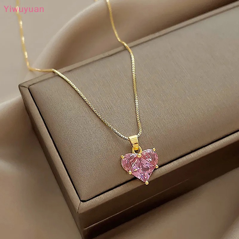 1 / 1 Cặp Vòng Tay / Vòng cổ / Bông Tai Đính Đá Zircon Hình Trái Tim Lấp Lánh Thời Trang Mới