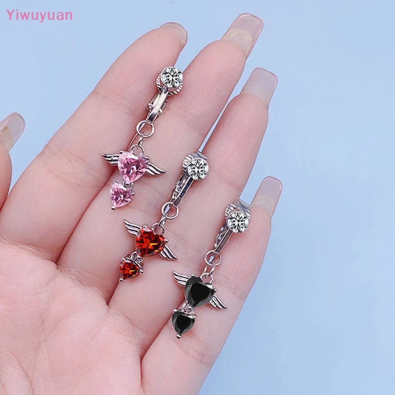 < Yiwuyuan > Khuyên Rốn Đính Đá Hình Trái Tim Đôi Cánh Quyến Rũ Cho Nữ Mới