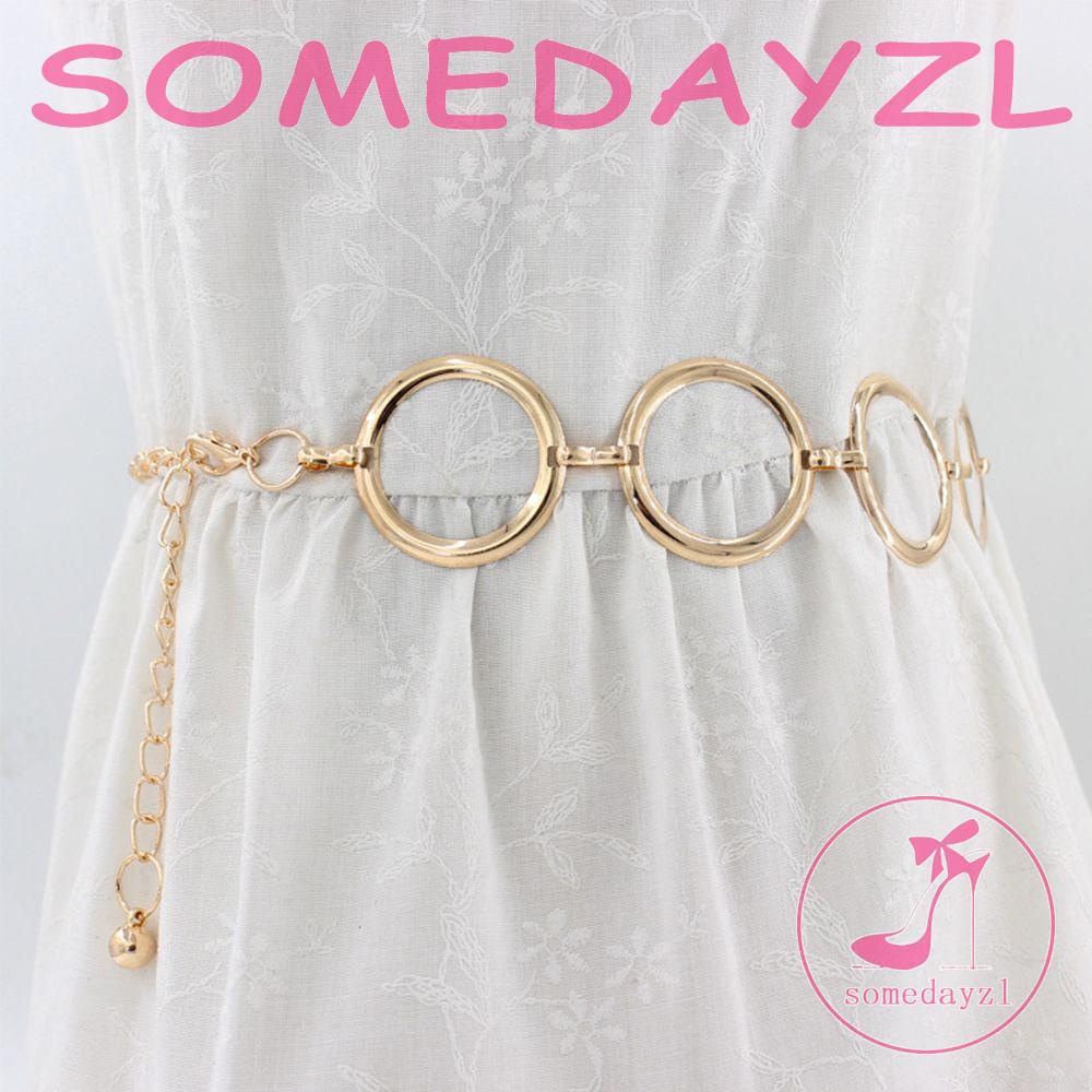 Thắt Lưng Dây Xích Mặt Tròn Lớn Bằng Kim Loại Trang Trí Đầm