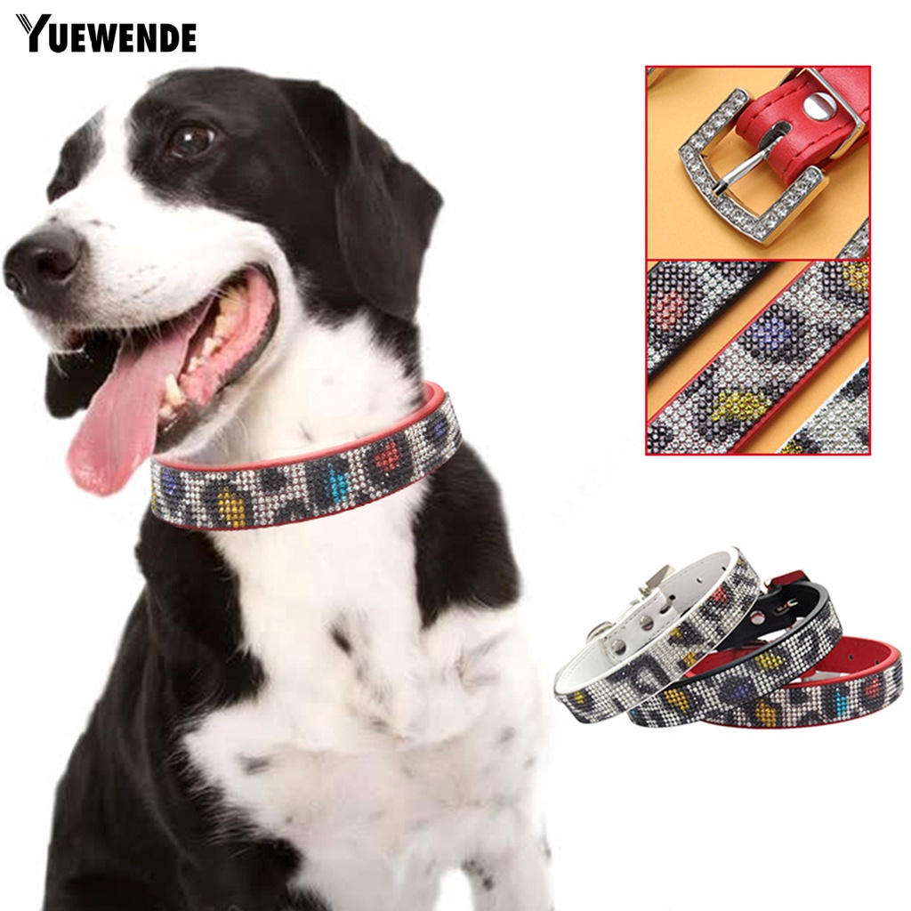Vòng Cổ Giả Da Dắt Thú Cưng Đi Dạo Chống Lạc Đính Đá Lấp Lánh Dễ Điều Chỉnh Kích Thước