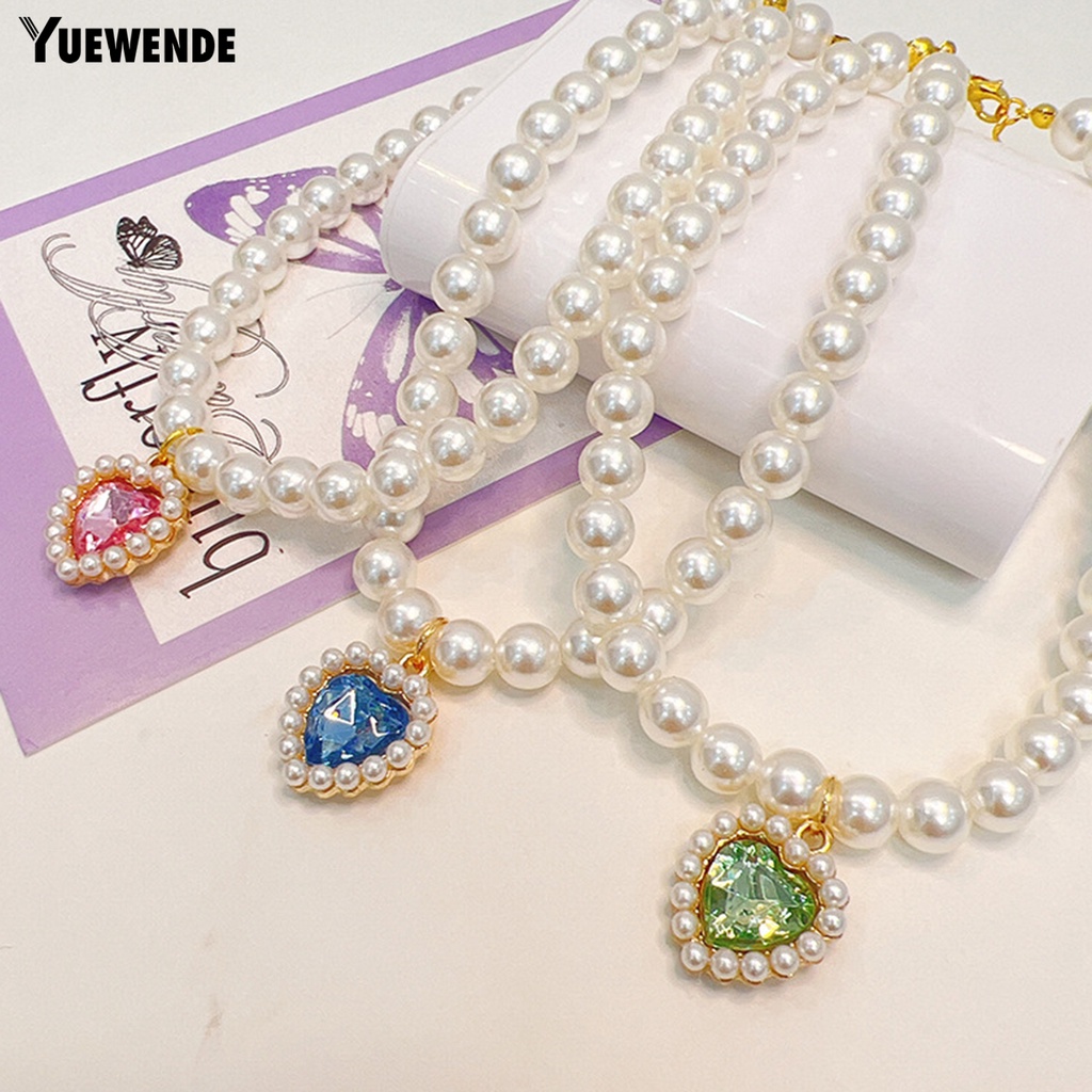 Vòng Cổ YQ.E Đính Pha Lê Giả Ngọc Trai Hình Trái Tim Có Thể Điều Chỉnh Cho Thú Cưng