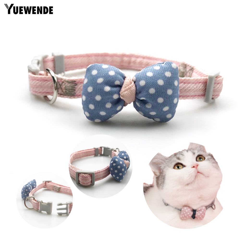 Vòng Cổ Thoáng Khí Không Phai Họa Tiết Kẻ Sọc Đính Nơ Cho Thú Cưng YQ.E