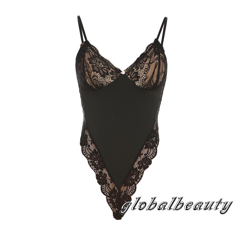 Áo Liền Quần Hai Dây Phối Ren Cổ Chữ V Gợi Cảm Cho Nữ