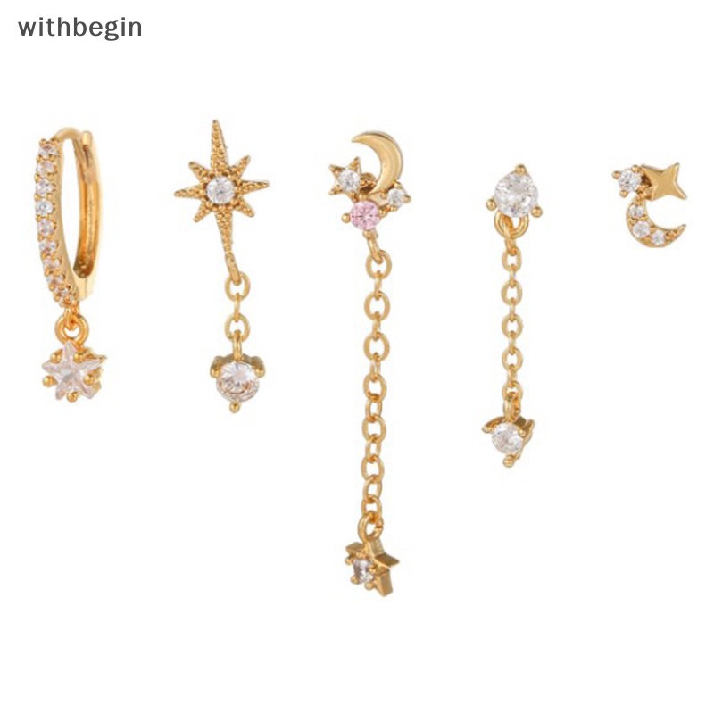 Bộ Khuyên Tai Mạ Vàng Đính Đá Zircon Thời Trang 2023 Dành Cho Bạn Nữ