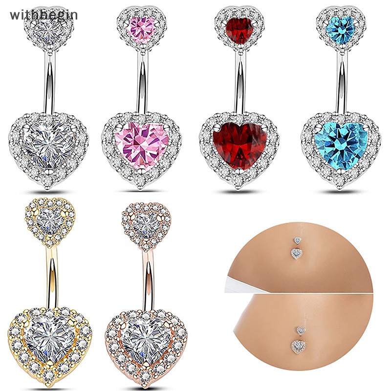 Khuyên Rốn Hình Trái Tim Đôi Bằng Thép Không Gỉ Cá Tính Cho Nữ