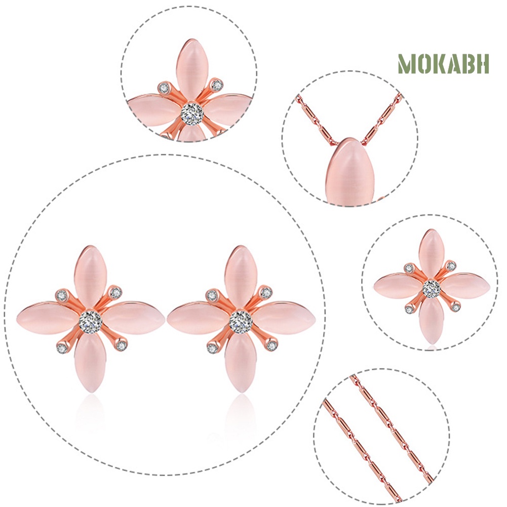 Bộ Vòng cổ + Bông Tai Đính Đá Hình Hoa Thời Trang Cho Nữ