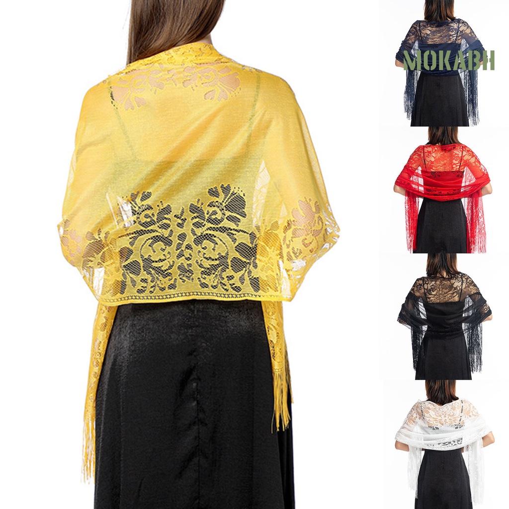 Khăn Choàng Ren Hoa Phối Tua Rua Dành Cho Cô Dâu