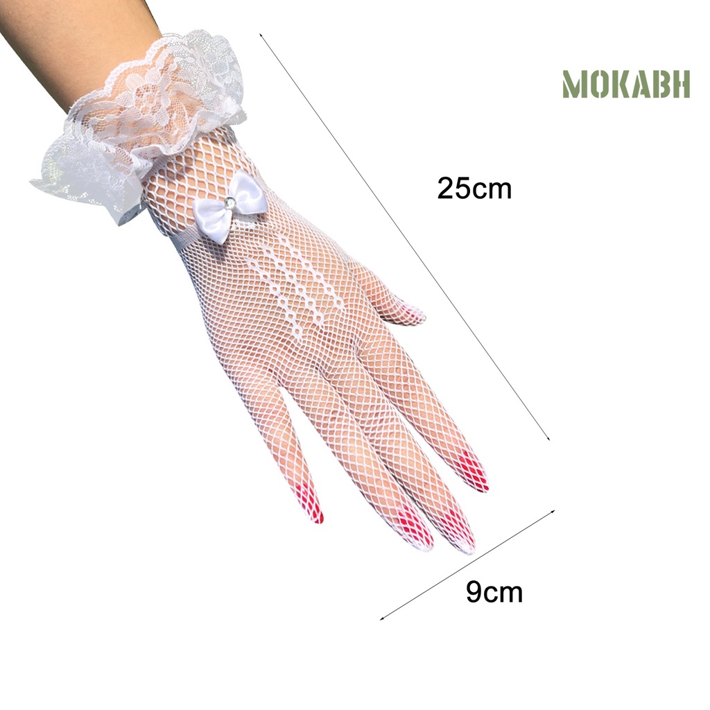 1 Đôi Găng Tay Ren Đính Nơ Co Giãn Tốt Thanh Lịch Dành Cho Cô Dâu