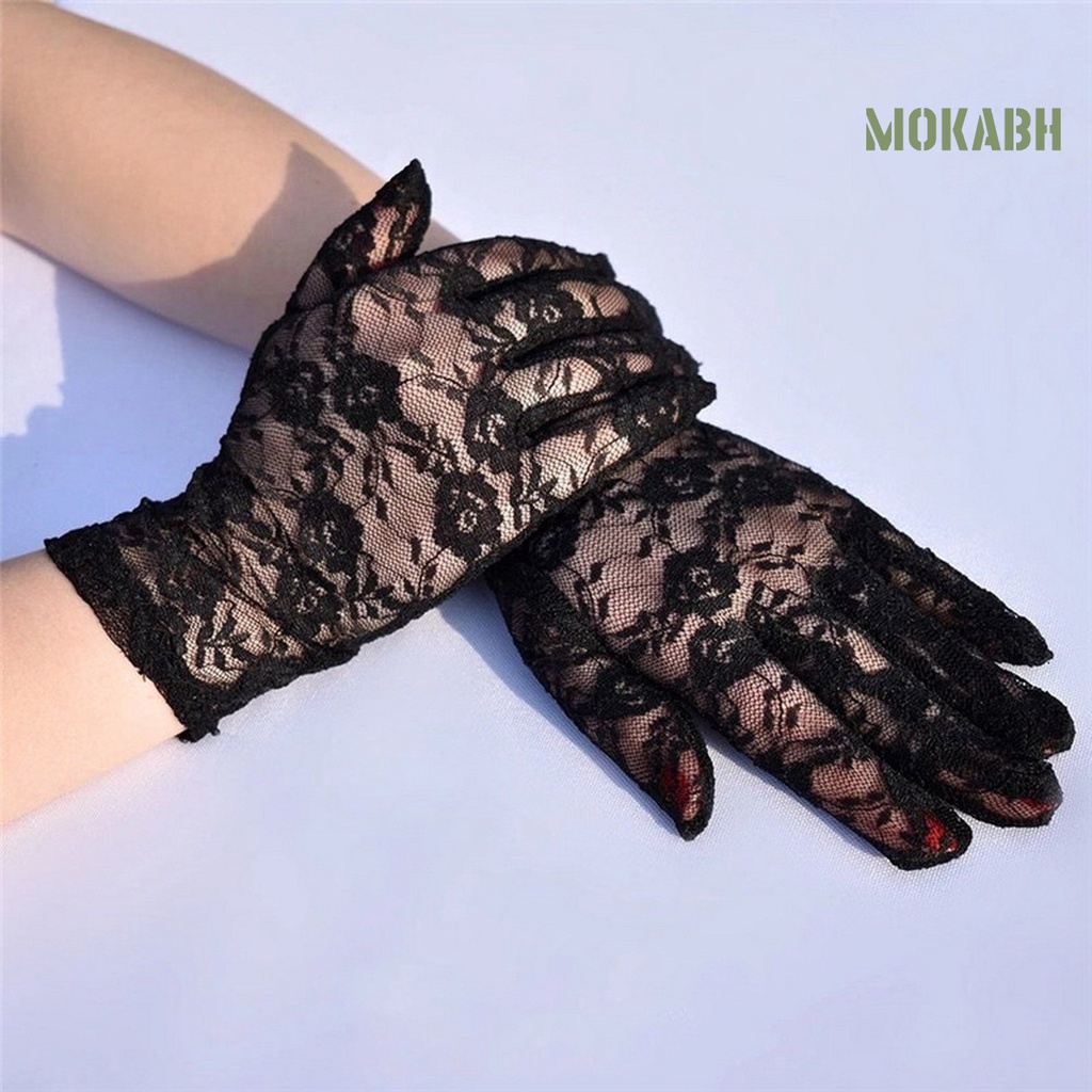 1 Đôi Găng Tay Ngắn Họa Tiết Ren Hoa Màu Trơn Thanh Lịch Dành Cho Cô Dâu