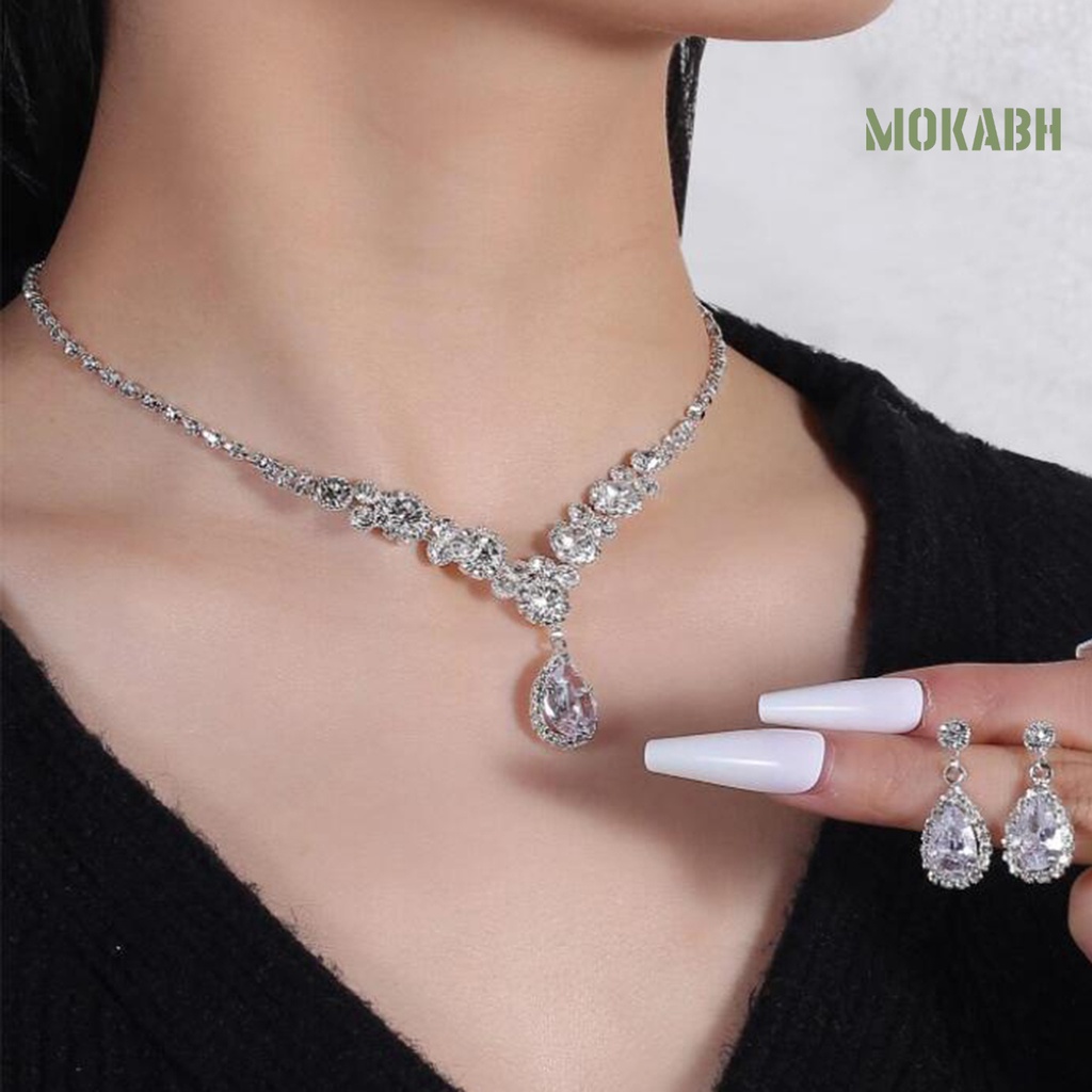 1 Bộ Vòng cổ + Bông Tai Bằng Hợp Kim Hình Giọt Nước Lấp Lánh