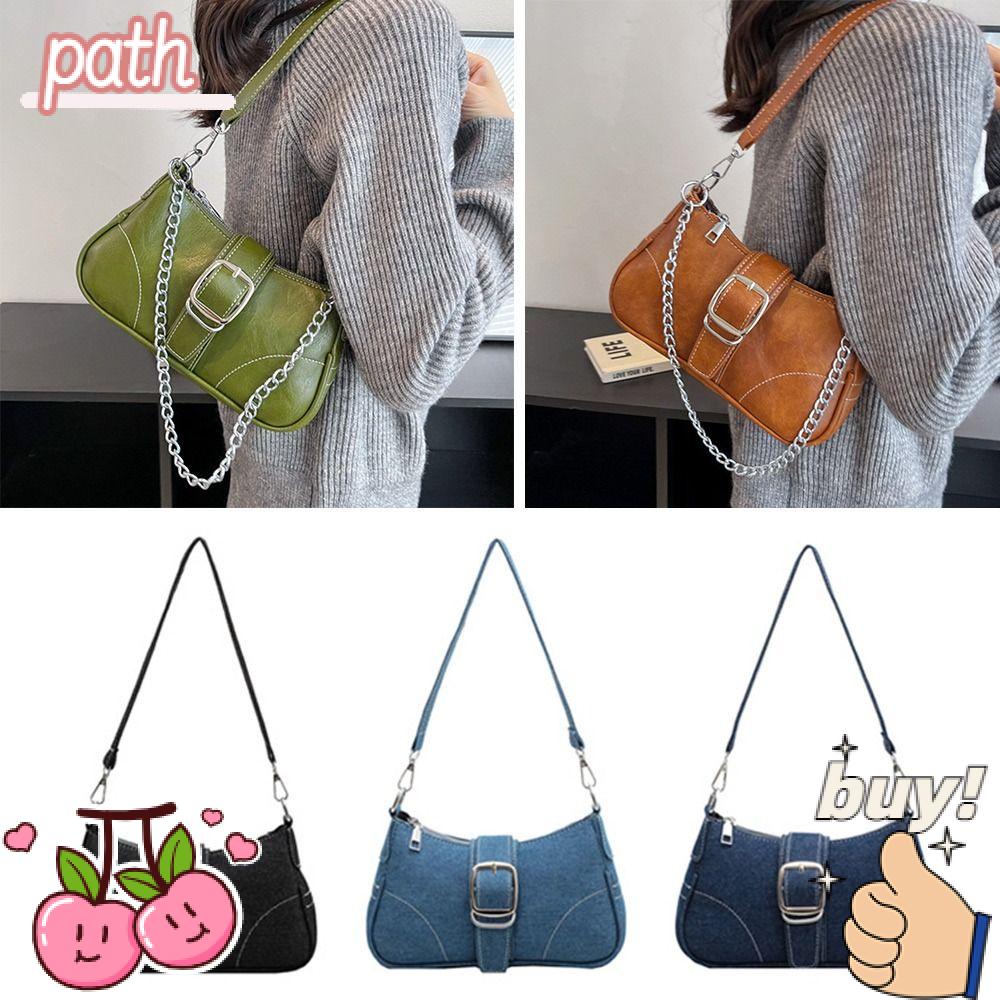 Túi Xách Đeo Vai Chất Liệu Denim Phối Dây Xích Thời Trang