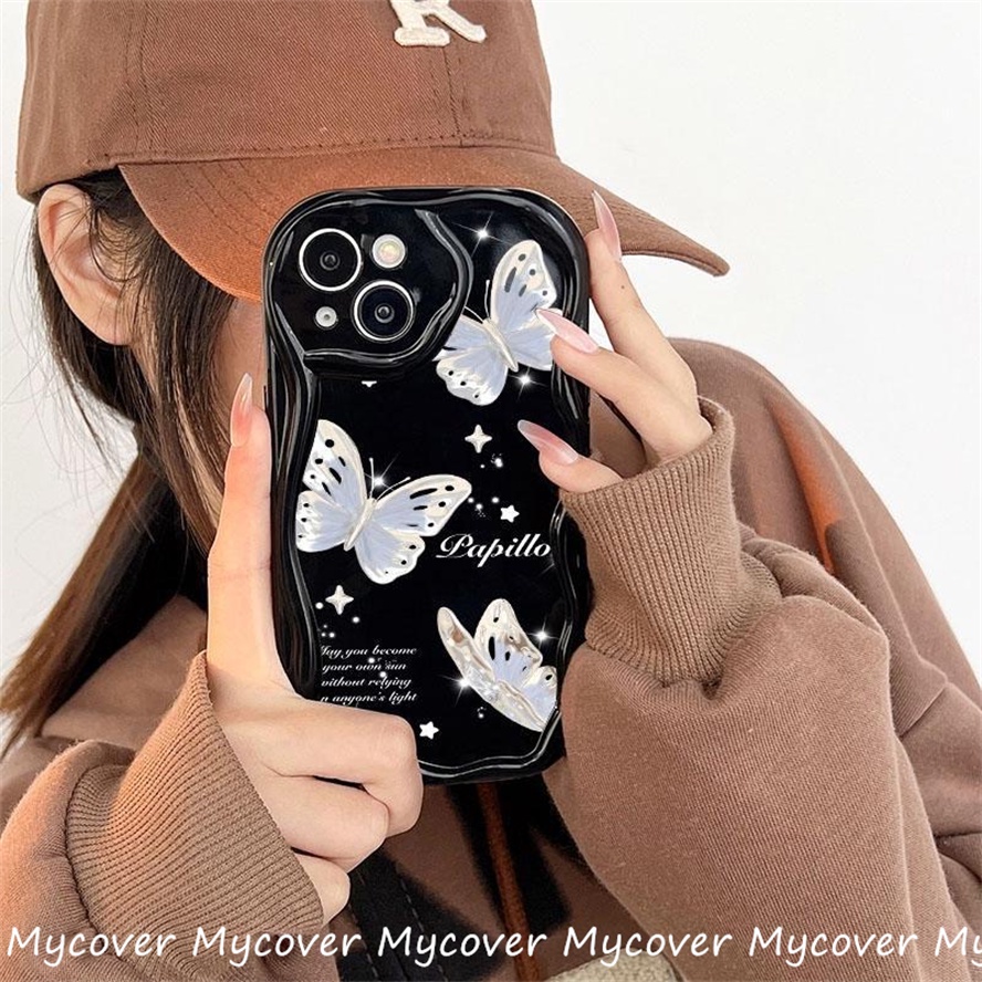 Ốp Điện Thoại Silicone Mềm Chống Sốc In Hình Bướm Trắng Cho iPhone 11 12 13 14 Pro Max X Xr Xs 8 7 6 Plus SE 2020