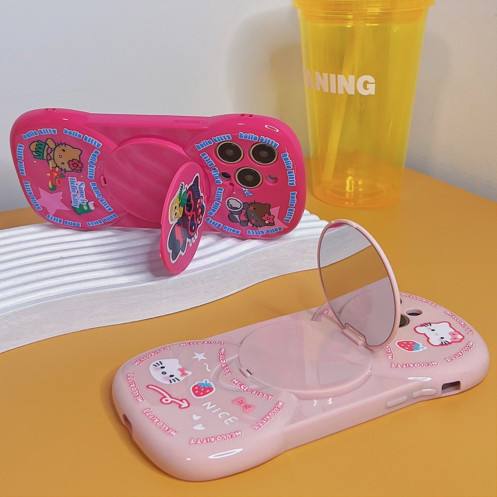 Ốp Điện Thoại TPU Silicon Mềm Bảo Vệ Toàn Diện Tích Hợp Gương Hình Mèo Kitty Cho iPhone 14 12 13 11 PRO MAX