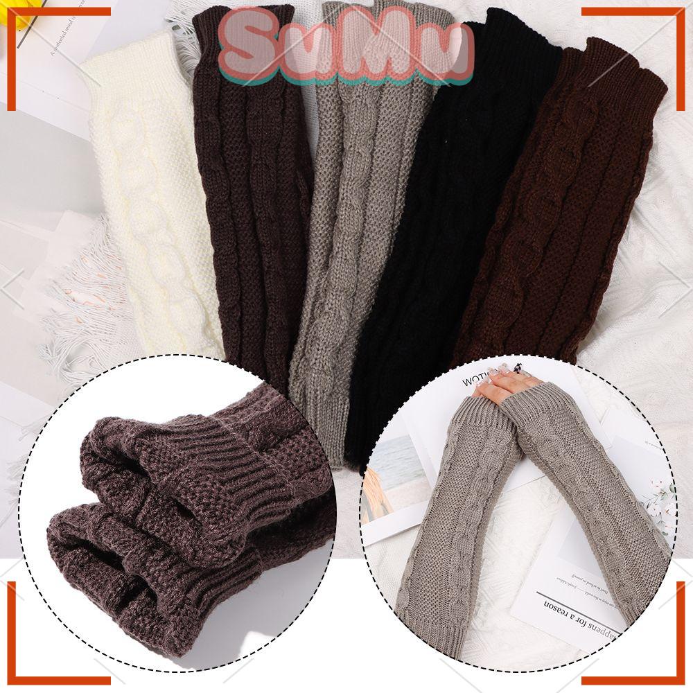 Găng Tay Len Dài Hở Ngón Giữ Ấm Mùa Đông Thời Trang