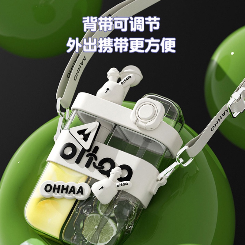 Bình Nước 800ml Hai Ngăn Bằng Nhựa PCTG Họa Tiết Hoạt Hình Dễ Thương