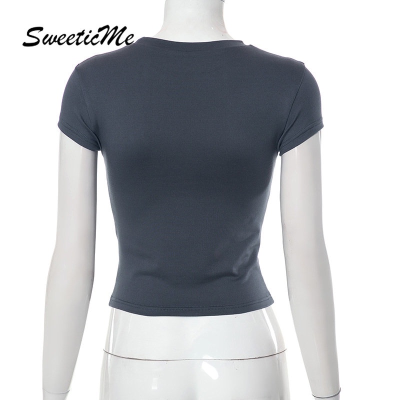 Áo Thun Tay Ngắn Cổ Tròn Dáng Ôm In Chữ Thời Trang 2023 Quyến Rũ Cho Nữ