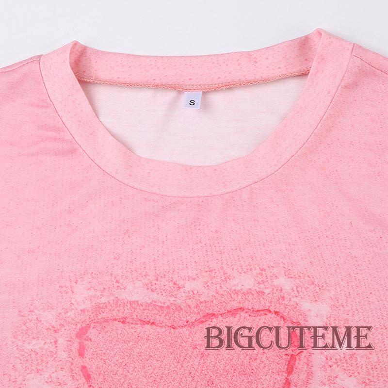 Áo Croptop Tay Ngắn Cổ Tròn In Hình Trái Tim Dễ Thương Cho Nữ
