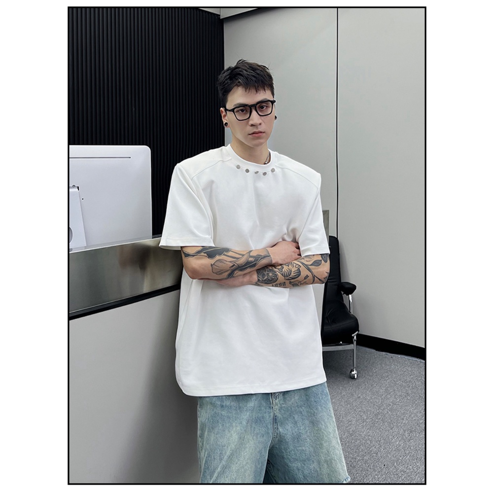 [Love Wearing Help] Áo Thun Nam Tay Ngắn Đính Đinh Tán Kim Loại Cao Cấp Phong Cách Đường Phố Hàn Quốc