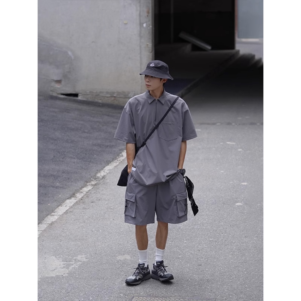 Áo Sơ Mi Tay Ngắn Có Khóa Kéo Phong Cách Đường Phố Mỹ Thời Trang Mùa Hè Cho Nam