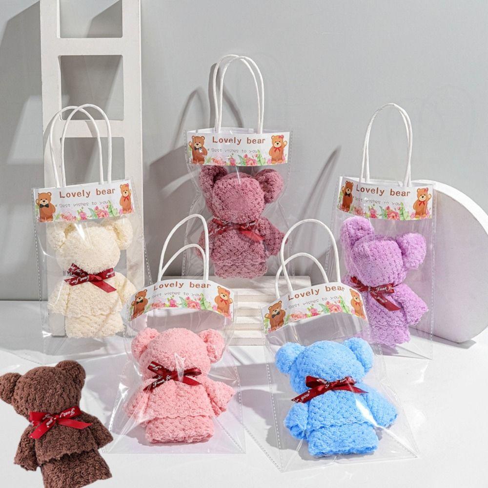 Khăn Lau Mặt Chất Liệu Nhung San Hô Mềm Mại Hình Chú Gấu Dễ Thương