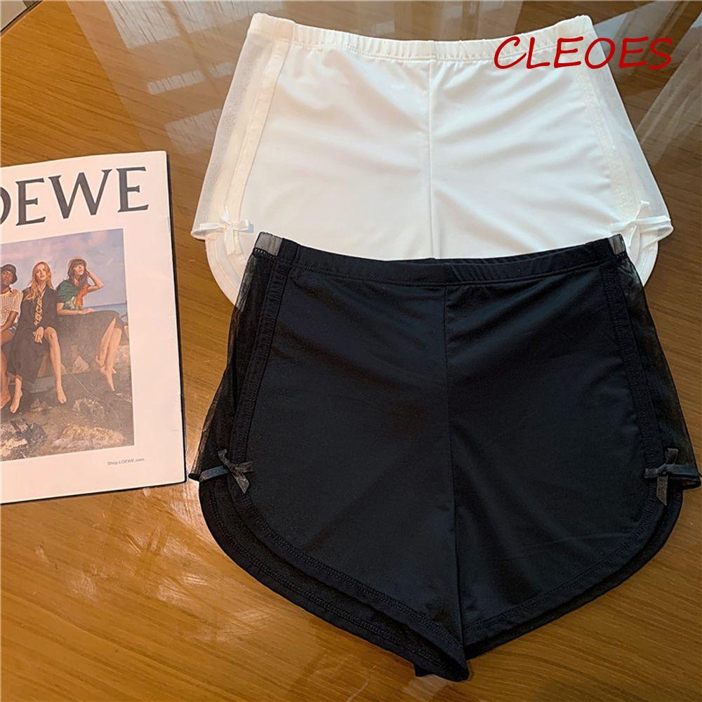 Quần Lót Boxer Ngắn Vải Lụa Mát Phối Ren Lưới Thoáng Khí Thời Trang Cho Nữ