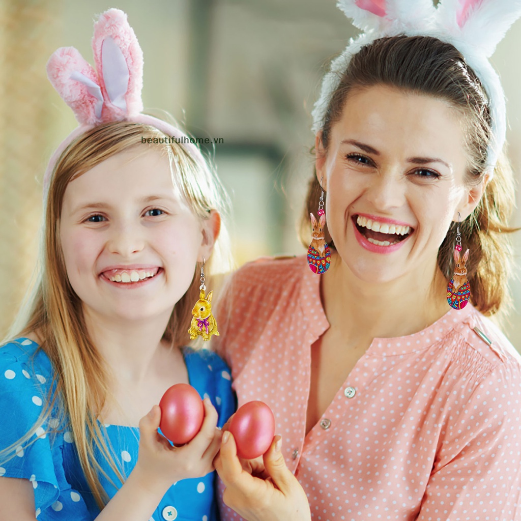 Set 6 Đôi Bông Tai Acrylic Hình Thỏ Phục Sinh Dễ Thương Cho Nữ