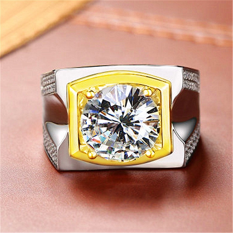 Nhẫn Thép Titan Mạ Vàng Bạc 925 Đính Đá Zircon Sang Trọng Cho Nam