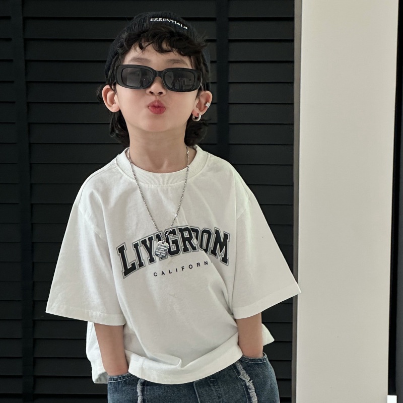 Áo Thun Cotton Ngắn Tay In Chữ Thời Trang Hàn Quốc 2023 Cho Bé Trai